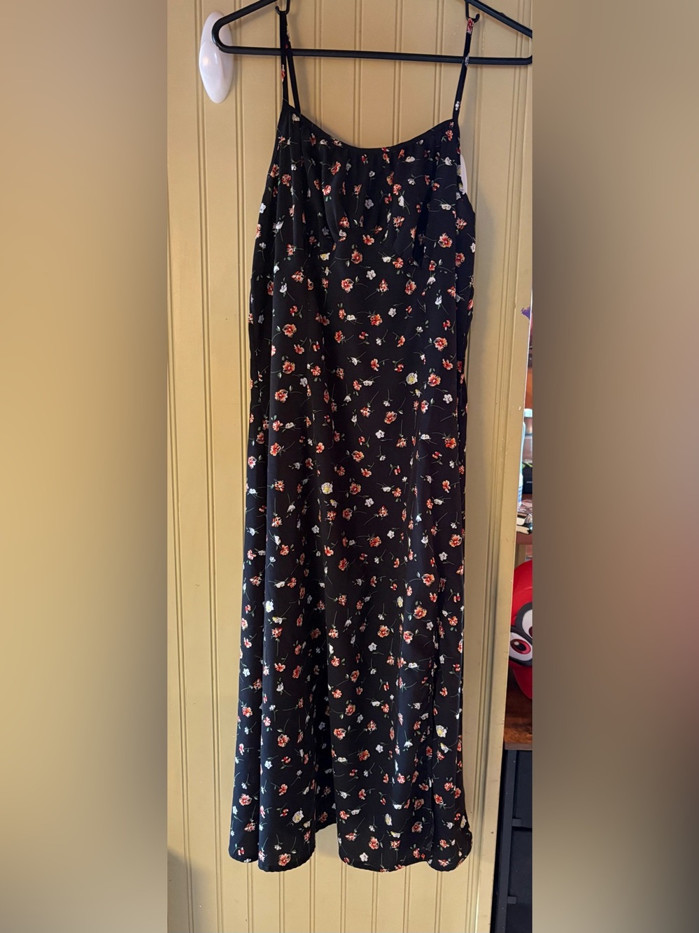 SHEIN Black Floral Midi Slip Dress with Red & Pink Blossoms
